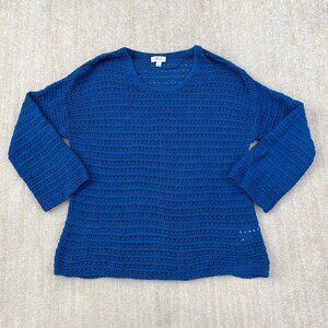 Style & Co Blue Cotton Boho Open Weave Sweater Knit Top L Summer Beach